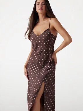 Guess Brown Polka Dot Slip Dress